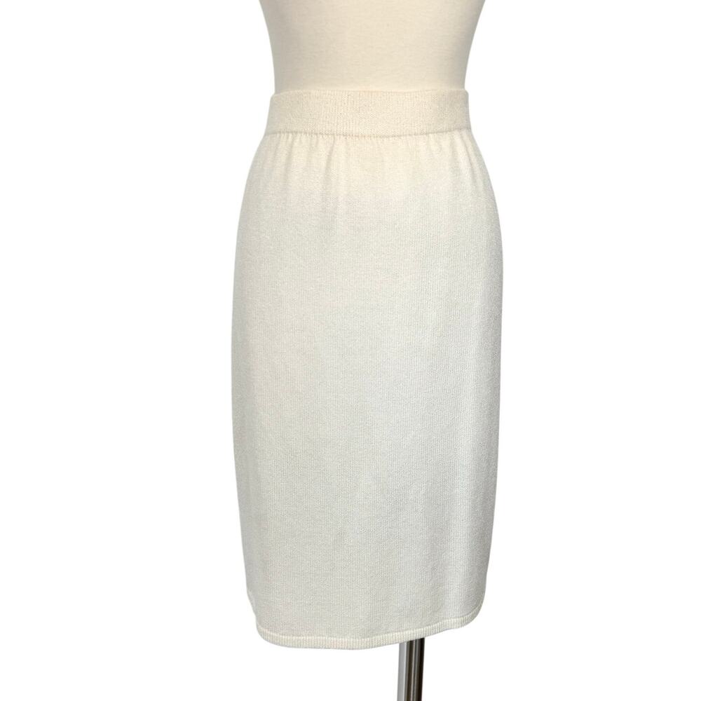 St. John Basics Knit Skirt Knee-Length Light Cream Wool Blend 14 Vtg USA Made